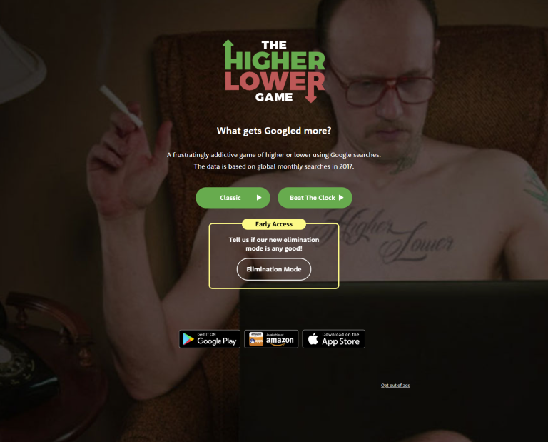 Screenshot of The Higher Lower Game comparing Google searches