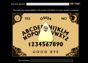 Digital Ouija board interface with planchette on BrainJar website