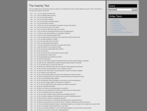 The Insanity Test website showing silly animations