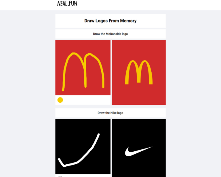 User-drawn attempt at a logo compared with the real logo on Neal.fun