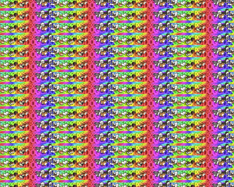 Pixel art dogs marching across the OMFGDOGS website