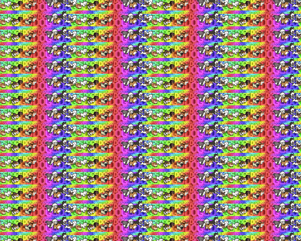 Pixel art dogs marching across the OMFGDOGS website