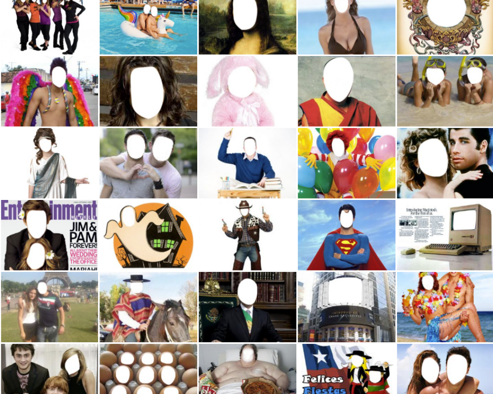 Face in Hole website showing person’s face edited into funny scenarios