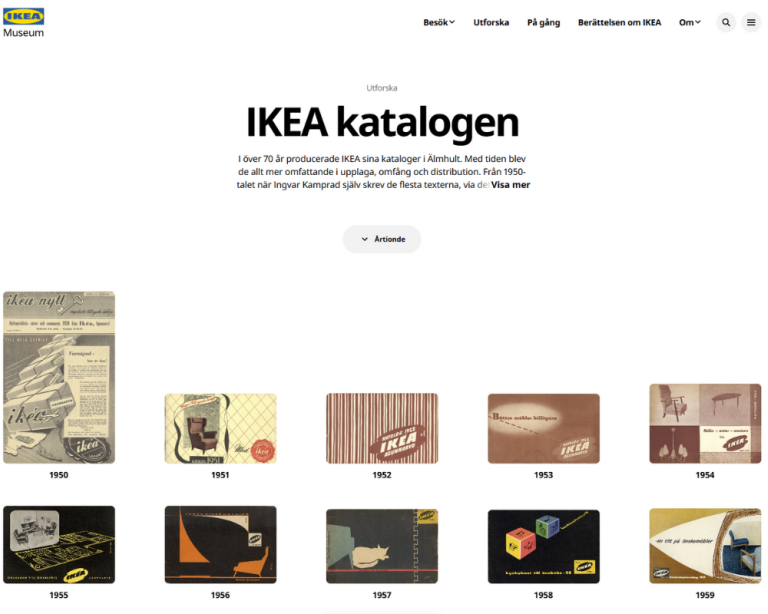 IKEA Museum website showing pages from old IKEA catalogues