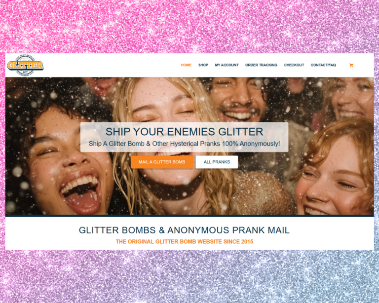 Glitter explosion from an envelope representing Ship Your Enemies Glitter”