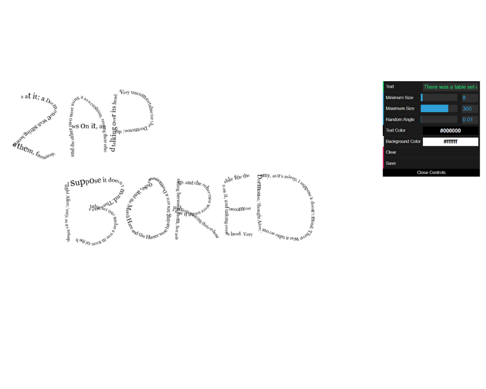 Texter website showing colourful text art generated by typing