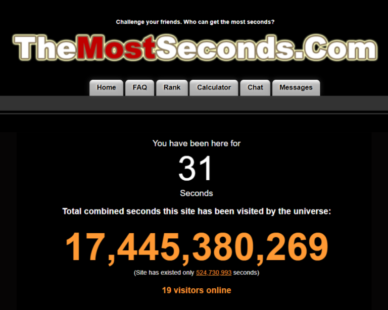 The Most Seconds website showing a constantly increasing number