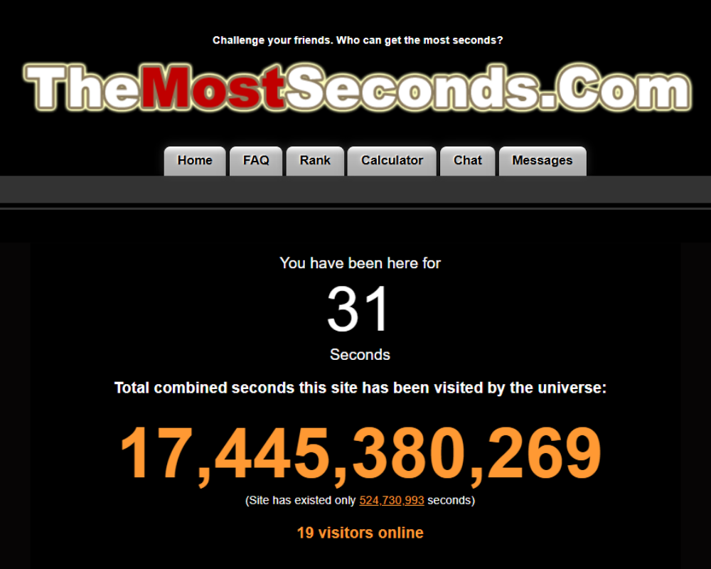 The Most Seconds website showing a constantly increasing number
