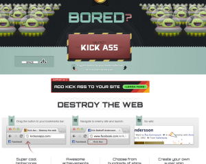 Kick Ass browser game showing spaceship shooting elements of a web page.